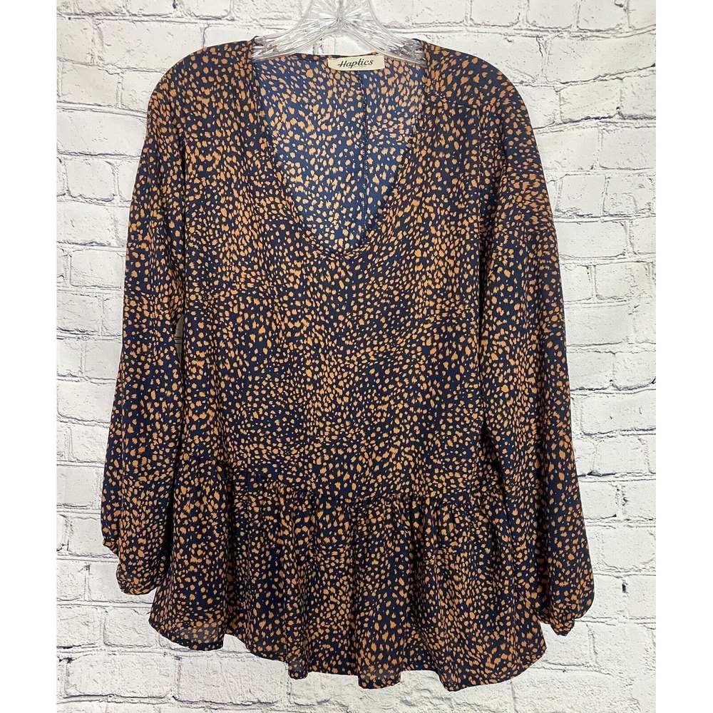 Haptics By Holly Harper Blue Orange Abstract Dot Long Sleeve M Blouse